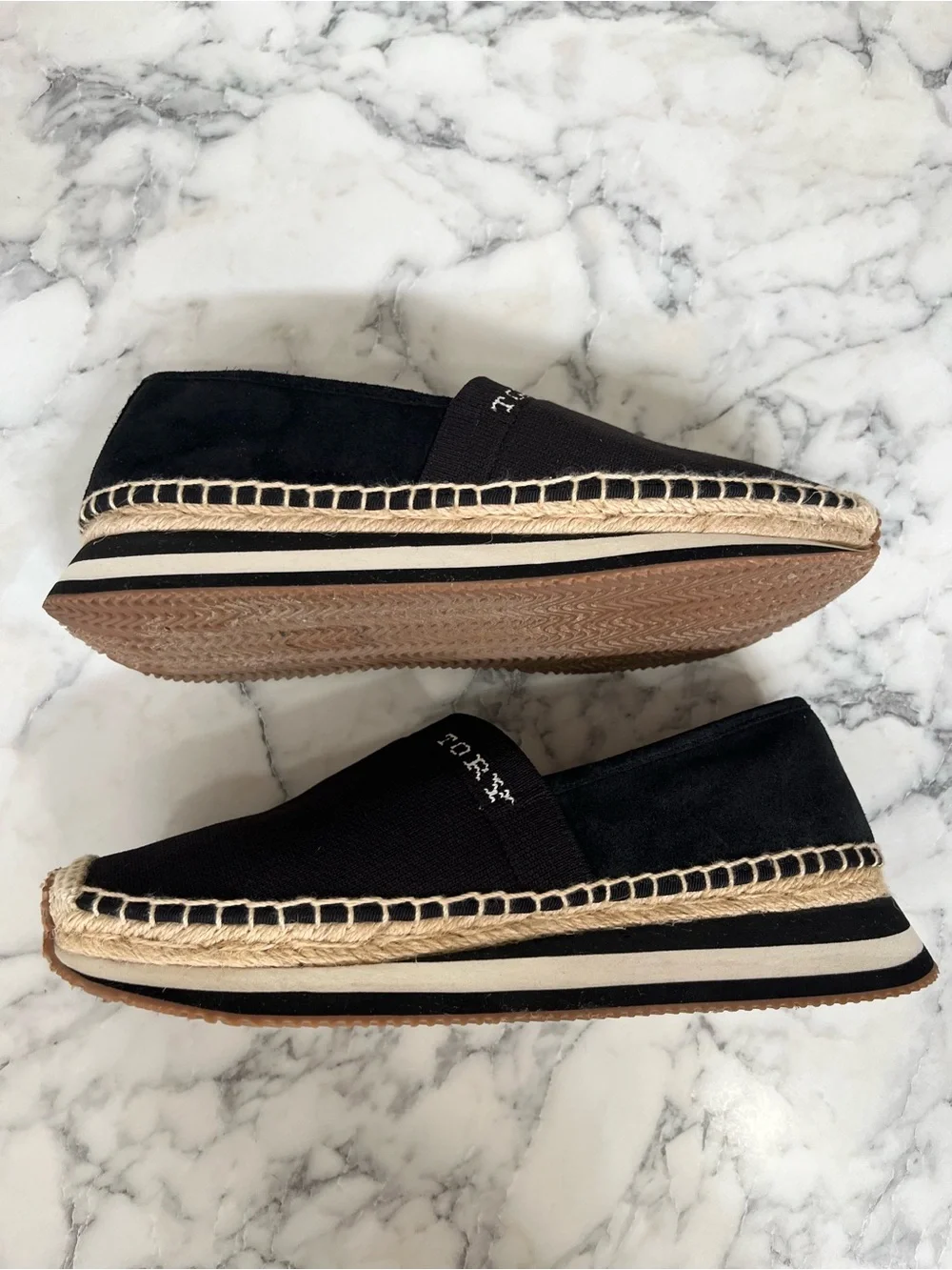 TORY BURCH Suede Leather Espadrille Daisy Black Slip On Trainers Sneakers 9